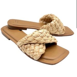𝅺Women's Sandals Nicolette Raffia Slide Sandals - A New Day™ Tan Natural 7.5